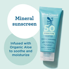 Blue Lizard Sensitive Sunscreen Tube - SPF 50 - 3 fl oz: Paraben-Free, Vegan, Oxybenzone-Free, Whole Body